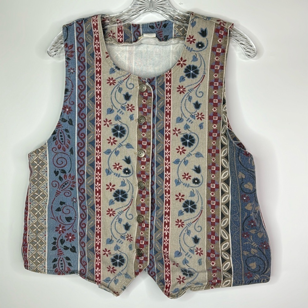 Vivaldi Jeanswear Floral Vest Size Large USA 90s